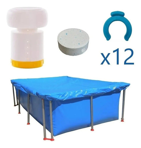 Fama Pool Cover 4.00 x 2.20 M + Mushroom Buoy + Triple Action Chlorine Tablet 50 Grams + 12 Pool Hooks 1