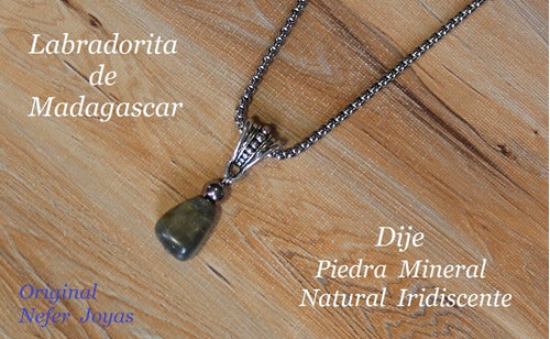 Golden Iridescent Labradorite from Madagascar with Steel Chain 1