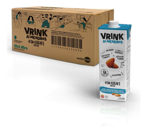 Vrink Almond Milk Unsweetened Pack of 12 x 1 Liter 0