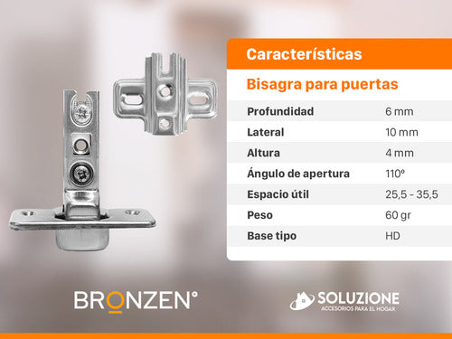 Bronzen Bisagra 35mm Codo 9 Sin Resorte Muelle Premium X 4 Unidades 4