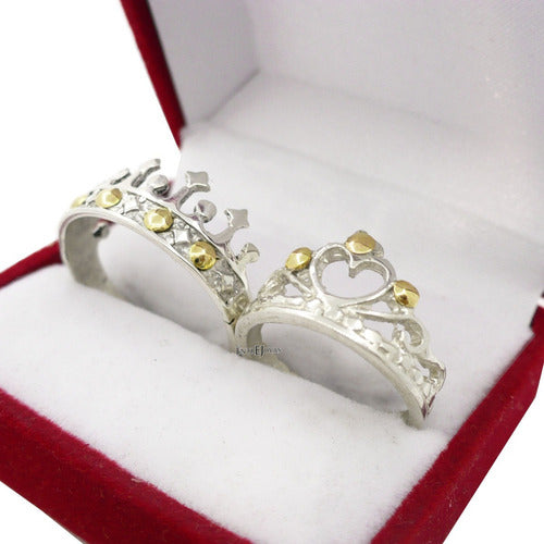 Entre Joyas Silver 925 and Gold Crown Design Commitment Rings 1