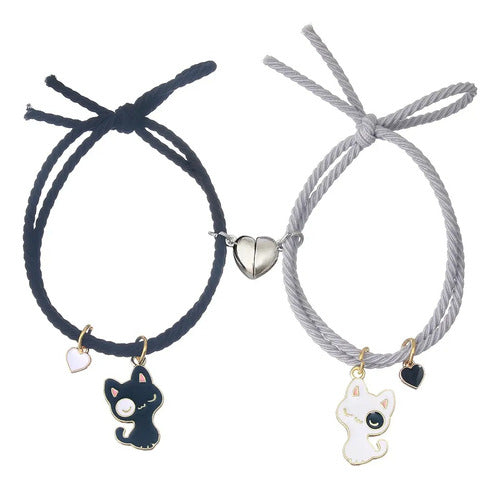 Friendship Bracelet Couple Black Grey Kittens Heart Magnet 2x1 0