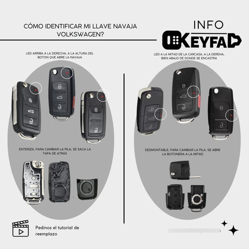 Keyfad Volkswagen Gol Trend, Fox, Suran Carcass + 3 Buttons Key LED Solid HU66 3