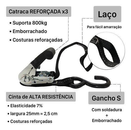 4 Kits Cintas Catraca Fita Amarração Moto Jet Ski 800 Kg 1