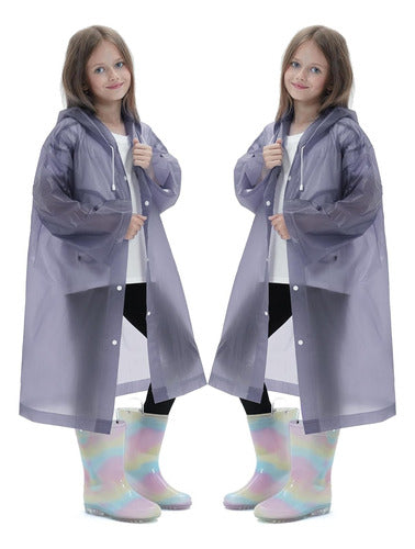 Borogo Reusable Hooded Rain Ponchos for Kids - 2 Pack Gray 0