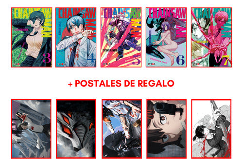 Ivrea Combo Chainsaw Man 3 A 7 + 5 Postales - Manga 0