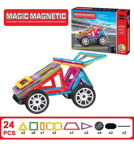 Bloques Magneticos 24 Pzs Magic Magnetic Ruedas Vehiculos 1