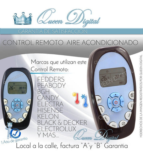 Queen Digital Control Remoto Aire Acondi. Hisense Ariston Electrolux Recco 1