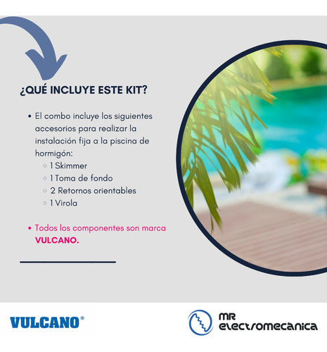 Vulcano Combo Kit for Concrete Pool: 20cm Skimmer, Bottom Suction, Adjustable Returns, and Virola 1