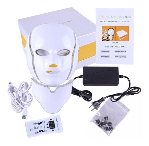 LED Facial + Neck Mask 7 Anti-Age Wrinkles Rosacea Acne 0