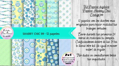 Papeles Digitales Shabby Chic Celeste Y Verde B9 1