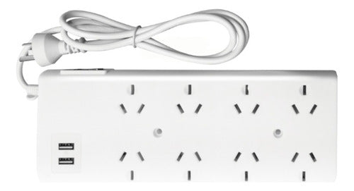 Macroled 8-Outlet Power Strip with 2 USB Ports - 3 Meters, White with Circuit Breaker 250V 0