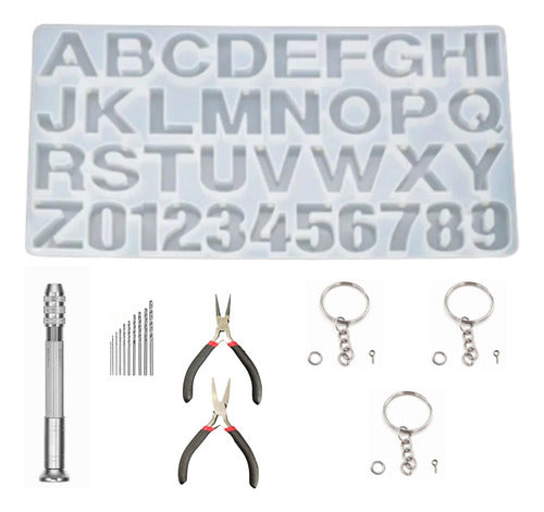 Creative Tools Kit - 155 Pieces Alphabet Mold Keychain Resin Drill Pliers 0