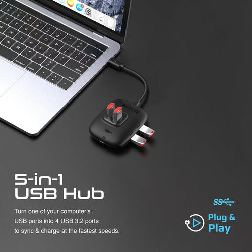 Promate Hub 5 En 1 Snaphub-4 USB-C A USB-A/USB-C 100W Black 1