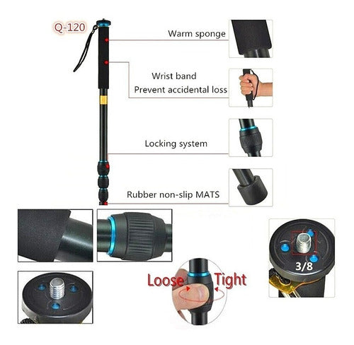 Qzsd Monopie Q120 54 to 166cm DSLR 3/8 Screw Stick 2