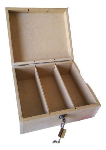 Set of 3 Divided Boxes, Each Compartment 9cm Wide, Includes Padlock 1