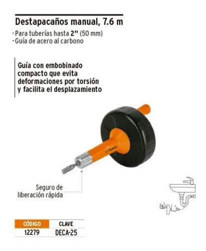 Truper Cinta Destapa Caños 7.6 Metros Punta Cónica Deca-25 1