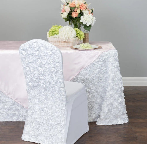 Cubre Silla Rosetones Blanco 95x40cm Deco/evento/cde Mesa 2