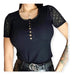 Lace Detail Ribbed Top with Buttoned Neckline 0