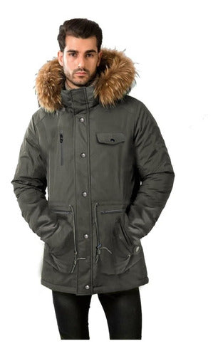 Men's Winter Parka Jacket, Lined with Gabardine, Fur Hood 0