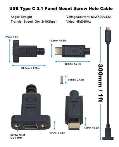 Cable De Extensión Usb 3.1 Tipo C De Poyiccot, Cable De Usb 1