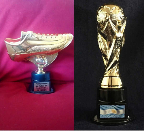 Trofeos Combo X 4 (2 Botines +2 Copa Del Mundo Con Grabado ) 1