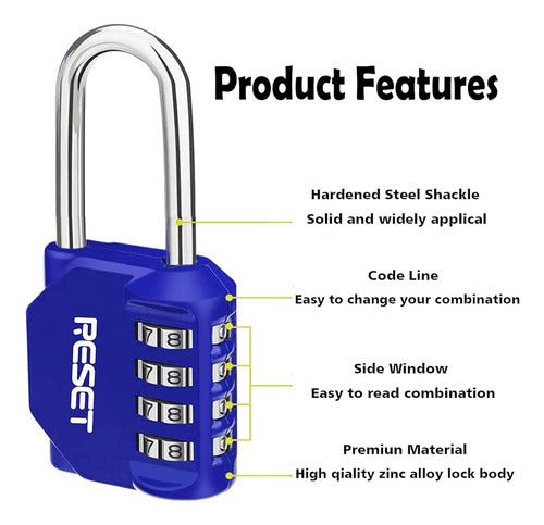 Reset-060 Candado De Combinación De 4 Dígitos Con Cerradura 1