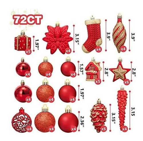 Juego De Adornos Para Arbol De Navidad De 72 Piezas - Rojo 1