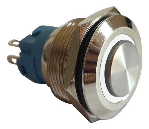 Pulsador De Metal Led Blanco 22mm Con Retencion Cara Alta 2