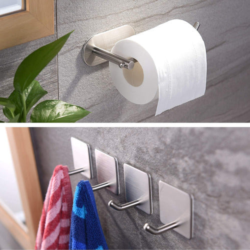 Yigii Toilet Paper Holder Towel Hooks - Adhesive Stick On Wall For Bathroom Kitchen 1