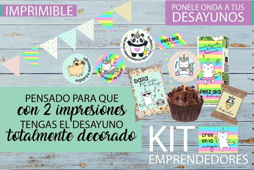 Kit Imprimible Desayuno Dia Del Niño Unicornio Gato Panda B 1