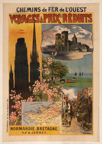 Normandía Y Bretaña Francia - Afiche 1920 - Lámina 45x30 Cm. 0