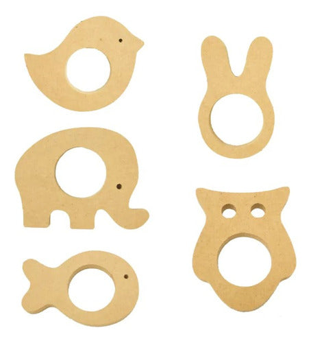 Puntitos Carpintería Pack X 10 Sonajeros MDF Fibrofacil Bebé Formas Animales 0