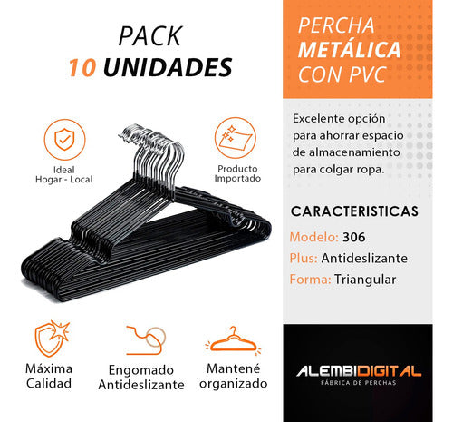 Pack X 10 Perchas Metal Slim Engomadas Antideslizante 1