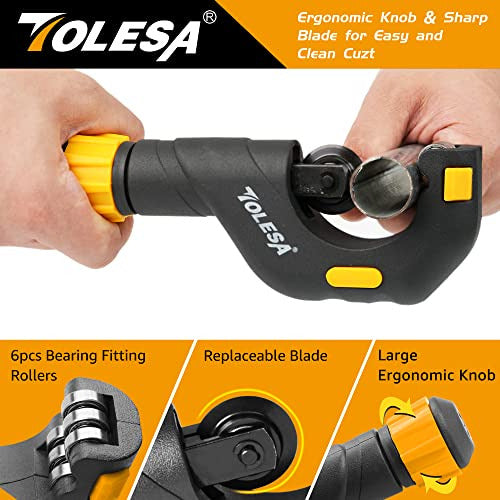 Tolesa Pipe Cutter Tool 3/16-2 Inch(5-50mm) Heavy Duty Metal Pipe Cutter With Deburring Tool Pipe Reamer Sharp Copper Tube Cutter Speed Cutting Tubing Cutter For Stainless Steel Aluminum Brass Pipe 3