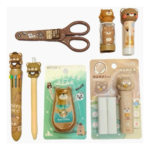 Kit Escolar Osito Baby Bear Lapiz Tijera Goma + 4 Art. Kawai 0