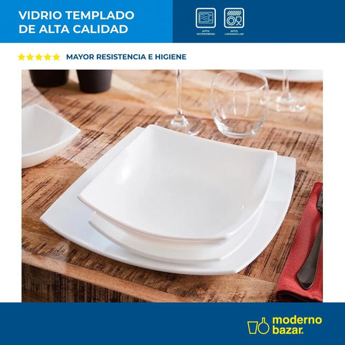 Moderno Bazar Set Vajilla 19 Platos Cuadrado Vidrio Templado Opalina Juego 6