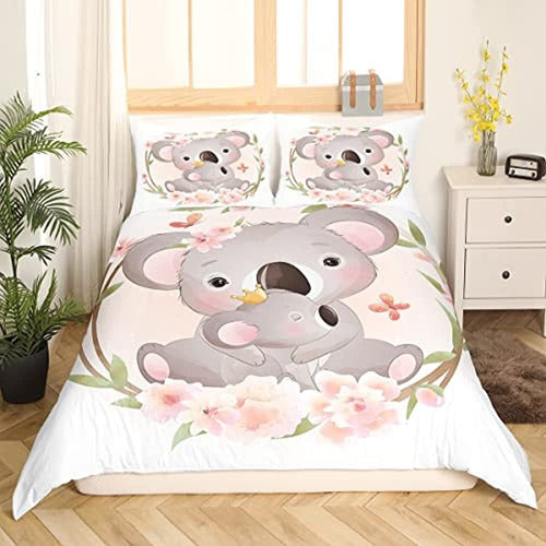 Homewish Cartoon Cute Koala Pink Flowers Pattern Bedding Set 1