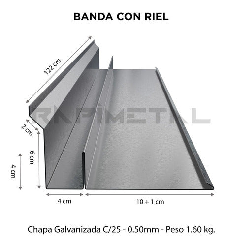 Zingueria Lateral Bajo Teja Banda Con Riel Galvanizado 1,22 1