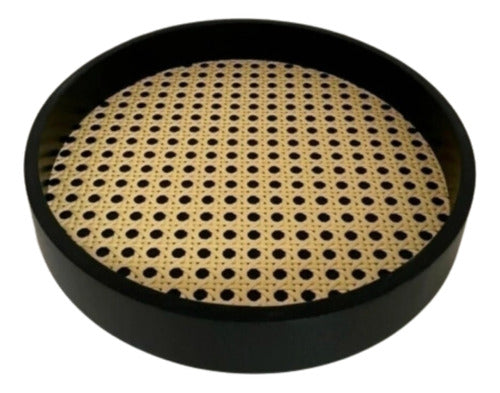 1879 Guirnaldas de Luces Bamboo Black Round Organizer Tray with Mat 0