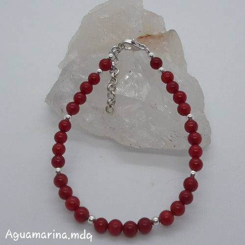Coral Bracelet with 3mm Stones and Silver 0