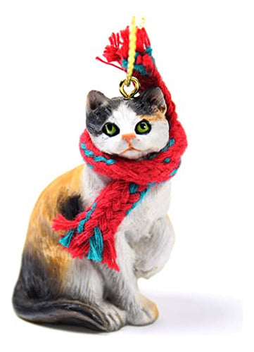 Delightful Christmas Ornament White Cat with Speckles and Scarf 0