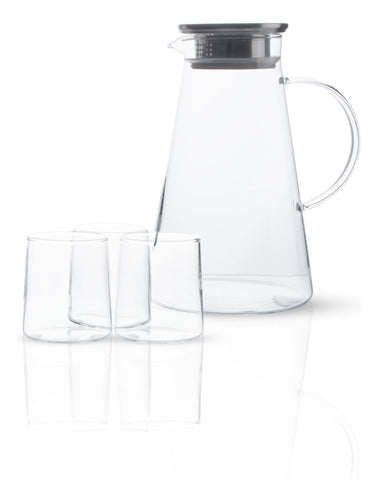 Set of 1.9L Pitcher and 6 Glass Tumblers with Steel Lid 0