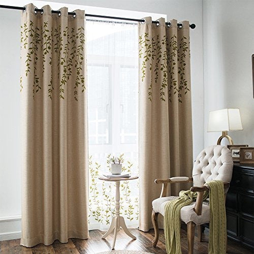 Melodieux Linen Blackout Curtains with Floral Embroidery 1