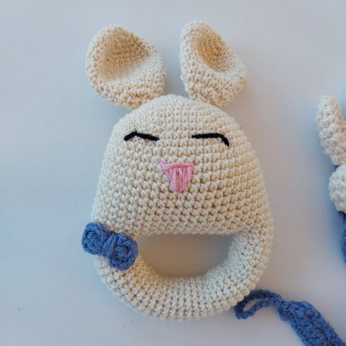 Handmade Crochet Combo: Rattle + Security Blanket Toy + Pacifier Holder 2