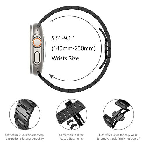 Wingle Stainless Steel Band for Apple Watch Series 9/8/7/SE 41/40/38mm Black 4