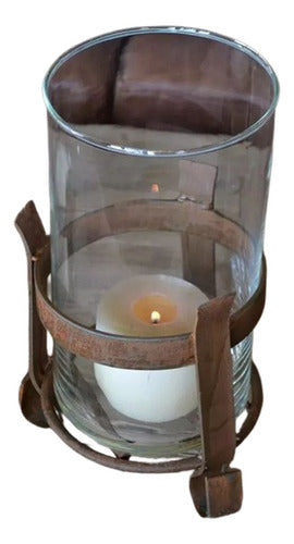 Cylindrical Iron Candle Holder with Glass Vase 0