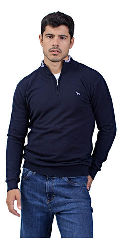 Navy Blue Half-Zip Sweater, Men - Bravo J.T S-3XL 0