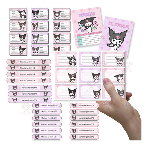 Kit Imprimible Etiquetas Escolares Kuromi Editable 0