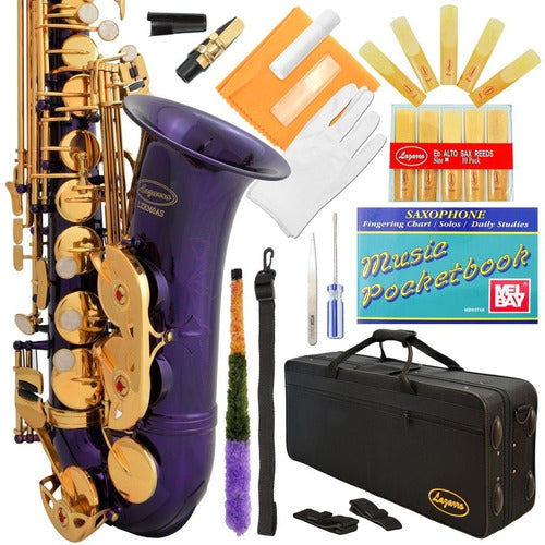 Saxofon Alto Purpura Y Llaves Doradas Lazarro Con Funda Xmp 0